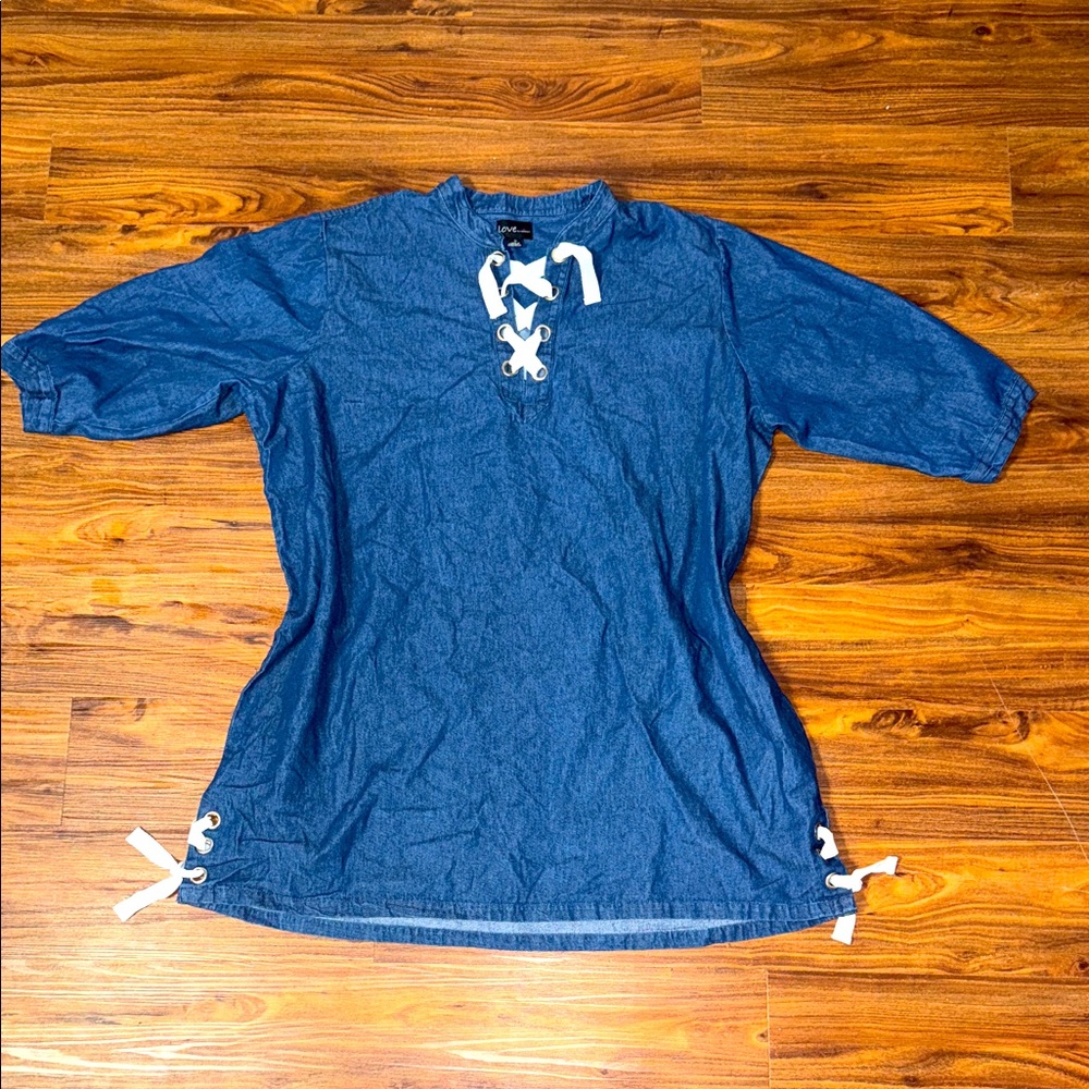 Blue Lace-Up Women's Top